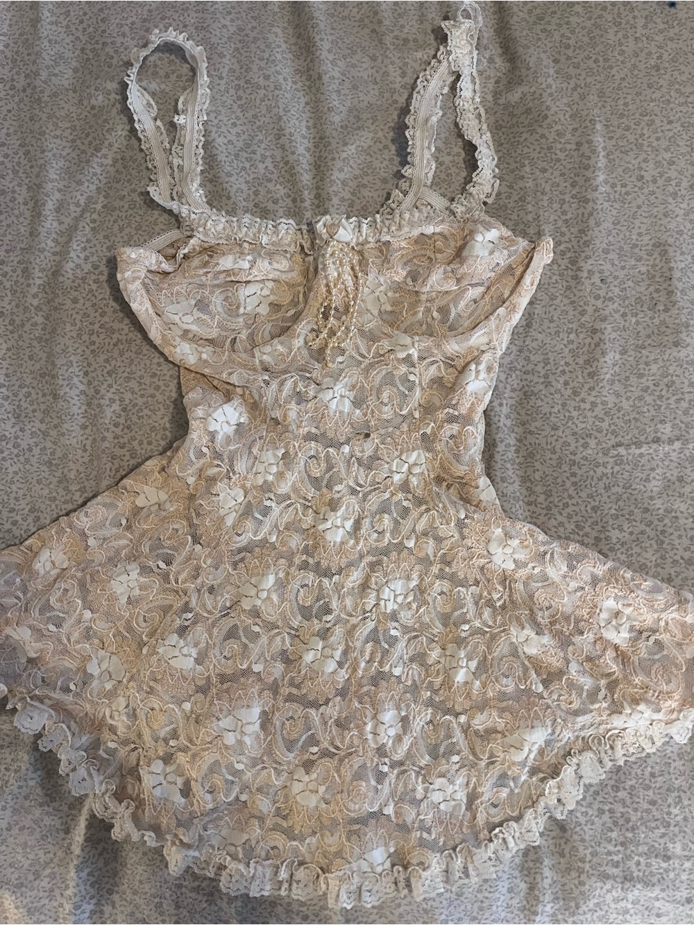 90s RARE VINTAGE Lingerie with pearls and rosettes